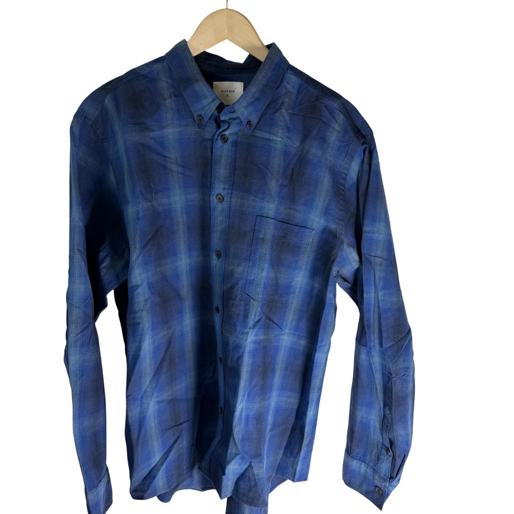 Billy Reid Mens Blue Plaid Button Down Shirt Standard Fit 100% Cotton XL F21